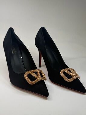 Seven Big Tree Women’s Black Pointed Toe Pumps Rhinestone Buckle New